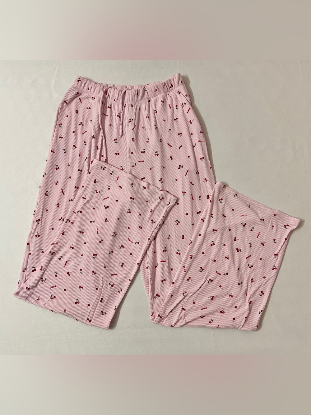 SKIMS Ribbed Soft Lounge Straight Leg Pants Pant Cherry Blossom Print Pink - Picture 2 of 3